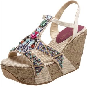New Jessica Bennett Women Kaylor T-Strap Wedge Platform Sandals Shoes 6 1/2 6.5